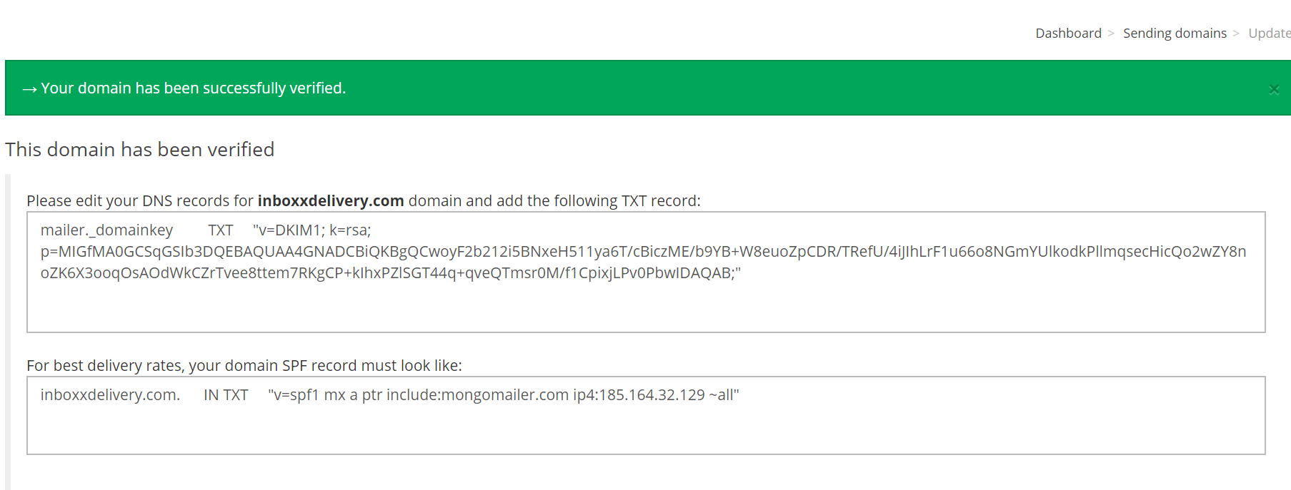 DNS verified Successfully