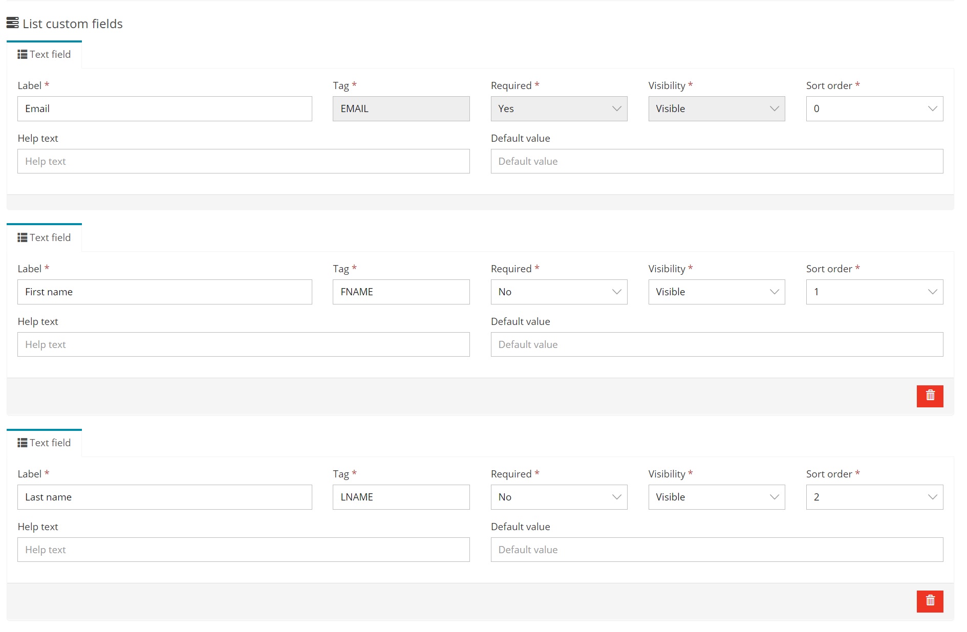 Default Custom Fields