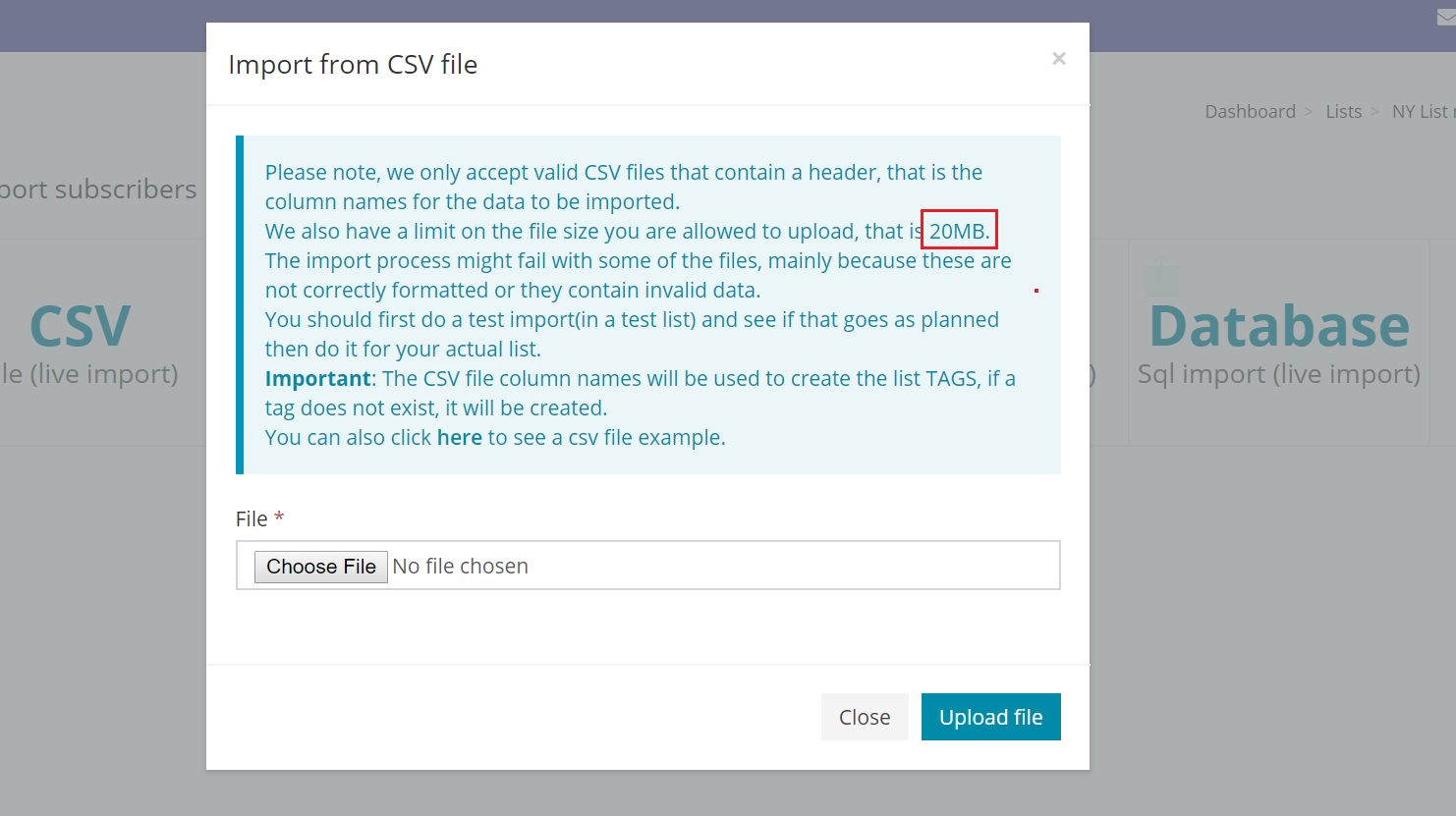 Importing Size Limit